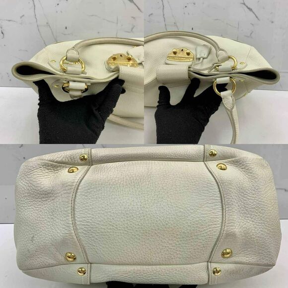 Prada Designer Cream Vitello Daino Leather Push Lock Antic Hobo Bag Purse Bag - Picture 4 of 8